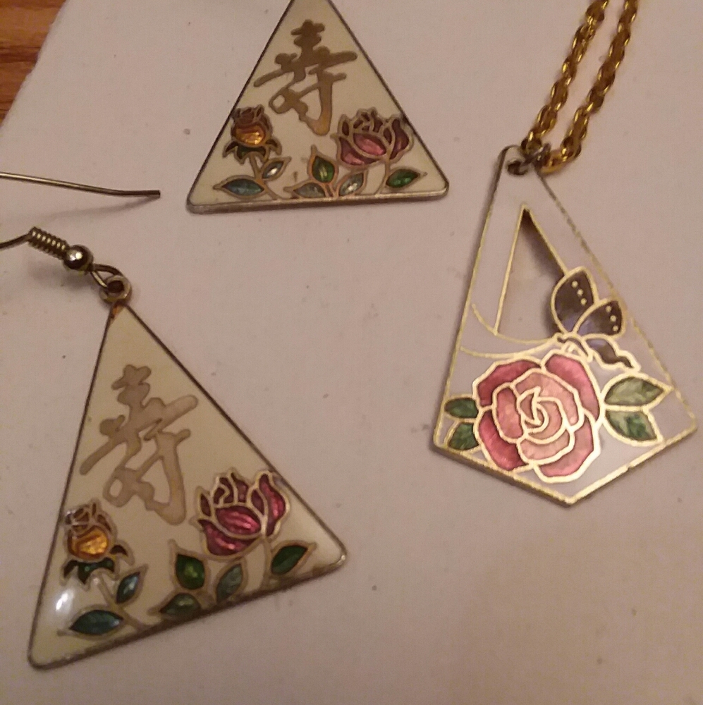 Cloisonne earings and necklace